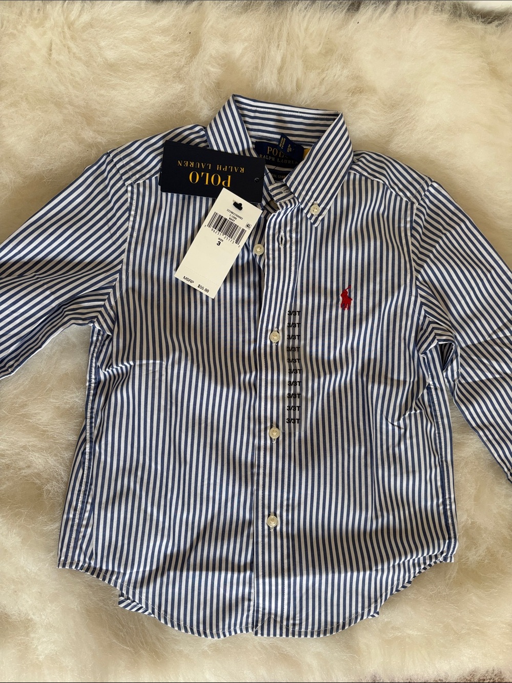 Polo by Ralph Lauren Blue & White Striped Button-Down Shirt with Red Pony